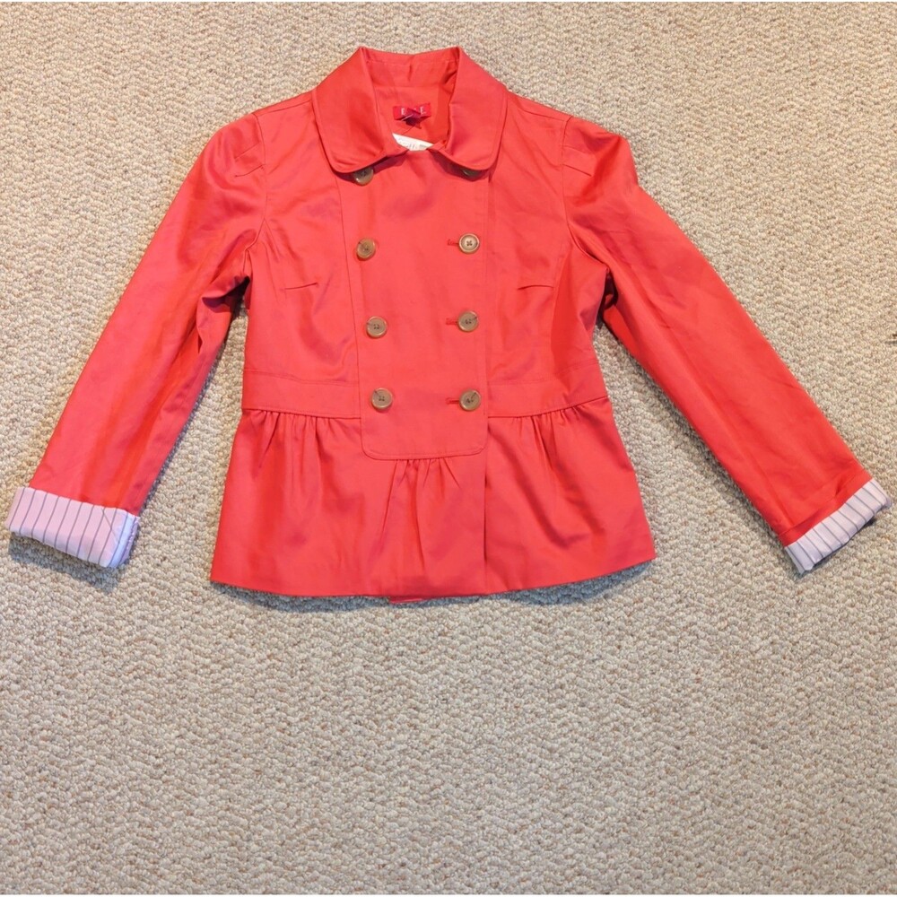 Elle Journey To Nice Double Breasted Blazer Jacket Womens S Cranberry Peplum